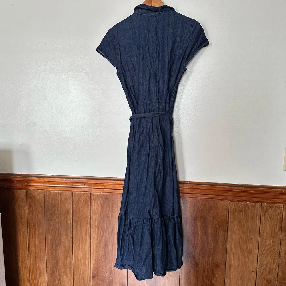 J. Crew Denim Tie Waist Tiered Hem Midi Dress Size 8 Old Money Preppy Minimalist - Picture 6 of 14